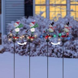 33"H Solar Snowman Bicycle Stake with LED lights - Display of 8