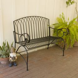 Alpine Corporation 44"L Indoor/Outdoor 2-Person Classic Metal Garden Bench, Black