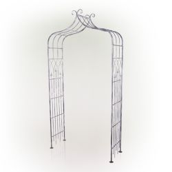 Alpine Corporation 93"H Outdoor Vintage Metal Garden Walkway Arch, Gray