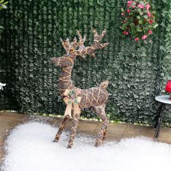 3D Natural Rattan Reindeer with Warm White LED Lights