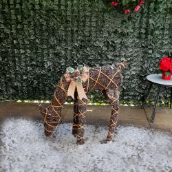 Natural Twig Wrapped Rattan Grazing Deer w/ Warm White LED