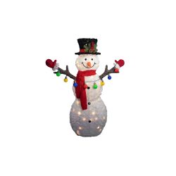 Alpine Corporation 20"L White Fabric 3D Snowman Holding Christmas Lights w/LED Lights