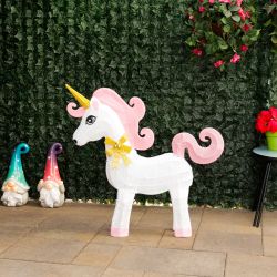 White Mesh Light-Up Unicorn with Pink Mane and Tail