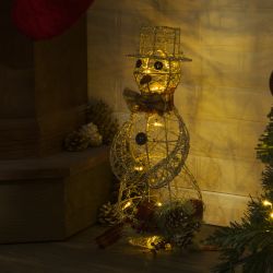Alpine Corporation  Gold Wire Holiday Décor Snowman with Warm White LED Lights
