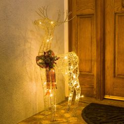 Alpine Corporation Gold Wire Christmas Reindeer Décor with White LEDs Large