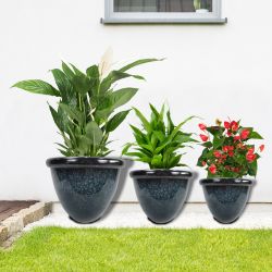 Alpine Corporation Indoor/Outdoor Planters with Drainage Holes and Plugs, Speckled Blue (Set of 3)