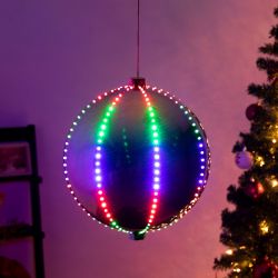 Alpine Corporation 13"H Indoor Hanging Christmas Ball Ornament with Multi-Colored LED Lights, Silver