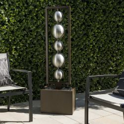 Alpine Corporation 55" Tall Outdoor Modern Column Fountain with Stainless Steel Orbs, Silver