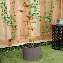Alpine Corporation 31" Tall Indoor/Outdoor Multi-Tiered Lily Pads Metal Fountain with Stones