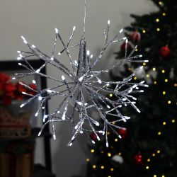 Alpine Corporation 16"H Indoor Holiday 3D Snowflake Hanging Ornament with LED Lights, White
