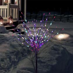 Alpine Corporation 39"H Indoor/Outdoor Metallic Foil Tree Stake Holiday Decoration with Multi-Colored LED Lights, Silver