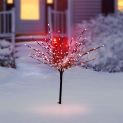 Alpine Corporation 39"H Indoor/Outdoor Metallic Foil Tree Stake Holiday Decoration with Red LED Lights