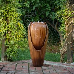 Alpine Corporation Alpine Corporation 33" Tall Water Jar Fountain with LED Light, Brown