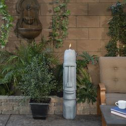 Alpine Corporation 41" Tall Indoor/Outdoor Cement Moai Head Statue with Oil Torch Lamp