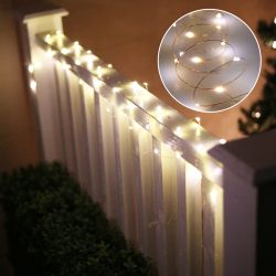 Alpine Corporation 60 Silver Copper String Lights Warm White LED, Timer