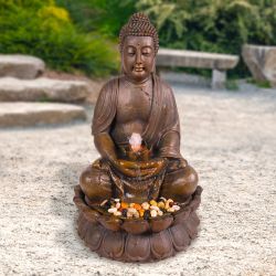 Alpine Corporation 33" Tall Indoor/Outdoor Meditating Buddha Water Fountain Yard Décor