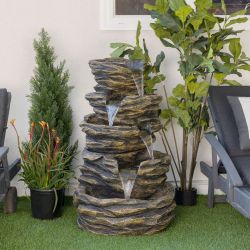 Five Tiered Rock Fountain with Replaceable Lights