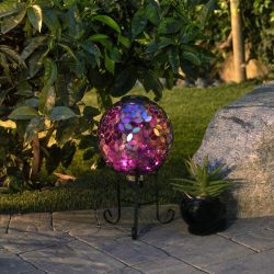 Solar Mosaic Leaves Purple Gazing Globe with Stand