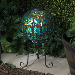 Solar 10" Peacock Feather Design Gazing Globe w/ Metal Stand