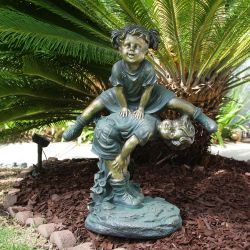 Alpine Corporation 26" Tall Indoor/Outdoor Girl Jumping Over Boy Statue Yard Art Decoration