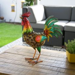 Glossy Metal Rooster Décor with Turquoise Tail