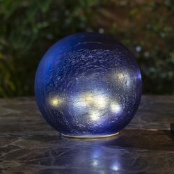 Blue Textured Glass Gazing Globe with LED Lights