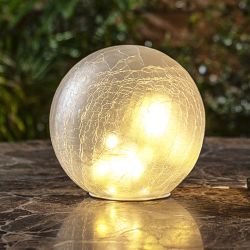 Cream Textured Glass Gazing Globe with LED Lights