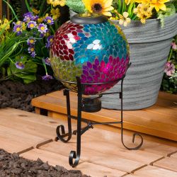 Solar Mosaic Glass Ball with Metal Stand