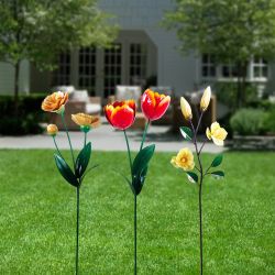 Alpine Corporation 20"L Metal Realistic Flower Stake - Assorted Display of 9