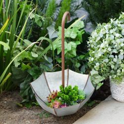 Small Rustic Outdoor UpsideDown Umbrella Planter/Garden Stake