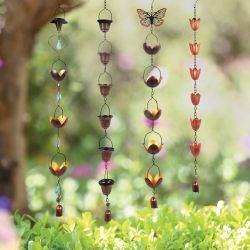 26"L Metal Heart/Butterfly/Bucket/Flower Rain Chain w/ Metal Stand