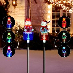 Solar Acrylic Snowman Stake w/Color Changing LEDs - Set of 2