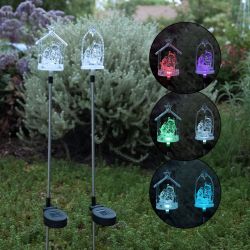 Solar Manger Stake with Color-Changing LED - Set of 2