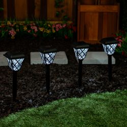 Alpine Corporation 11"L Solar Criss Cross Pathway Stake with LED Light - Set of 4