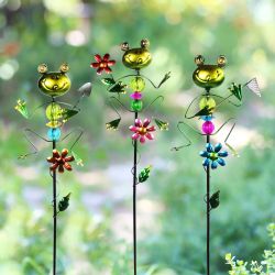 Metal & Glass Fun Frog Garden Stake - Assorted Display of 9