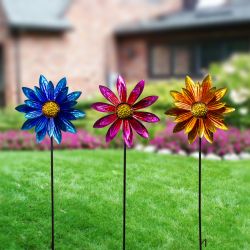 Vibrant Metal Floral Wind Spinner Garden Stake-Asst Disp of 9