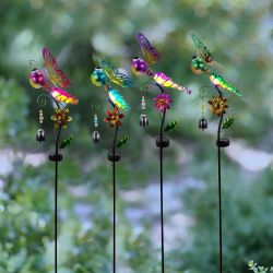 Alpine Corporation Solar Insect Garden Stakes with LED LIghts and Bells