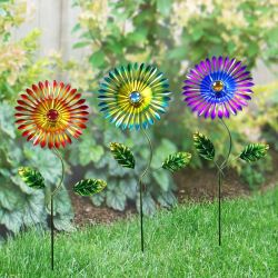 Colorful Metal Flower Pot Sticker -Assorted Tray Pack of 18