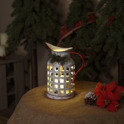 White Metal Pitcher with Candle Décor and Warm White LED Lgt