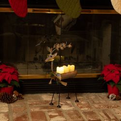 Gray Rustic Metal Deer Décor with 3 Warm White LED Candles
