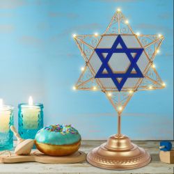 Alpine Corporation Gold/Blue Star of David Tabletop Décor w/18 Warm White LEDs