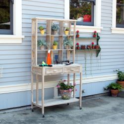 Rustic Wooden Potting Hutch with Shelves and Drawers