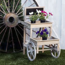 Wooden 2-Tier Plant Display Stand w/ Chalkboard and Wheels