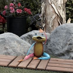 Alpine Corporation 11"H Indoor/Outdoor Colorful Metal Stretching Yoga Frog Decorative Garden Statue