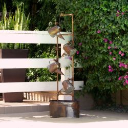Alpine Corporation Rustic Metal Water Spout and Watering Cans Fountain