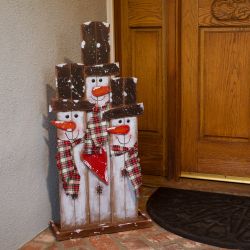 Wood Snowmen Trio with Fabric Scarves Christmas Décor