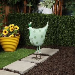 18"L Metal Green Polka Dot Standing Hen Standing Decor