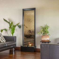 Alpine Corporation 72" Tall Indoor/Outdoor Mirror Zen Waterfall Fountain with Stones and Lights, Bronze