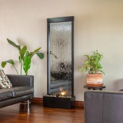 Alpine Corporation 72" Tall Indoor/Outdoor Mirror Zen Waterfall Fountain with Stones and Lights, Silver