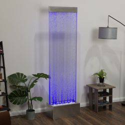 Alpine Corporation 72"H Indoor Bubble Wall Fountain with Color-Changing LED Lights and Remote, Silver